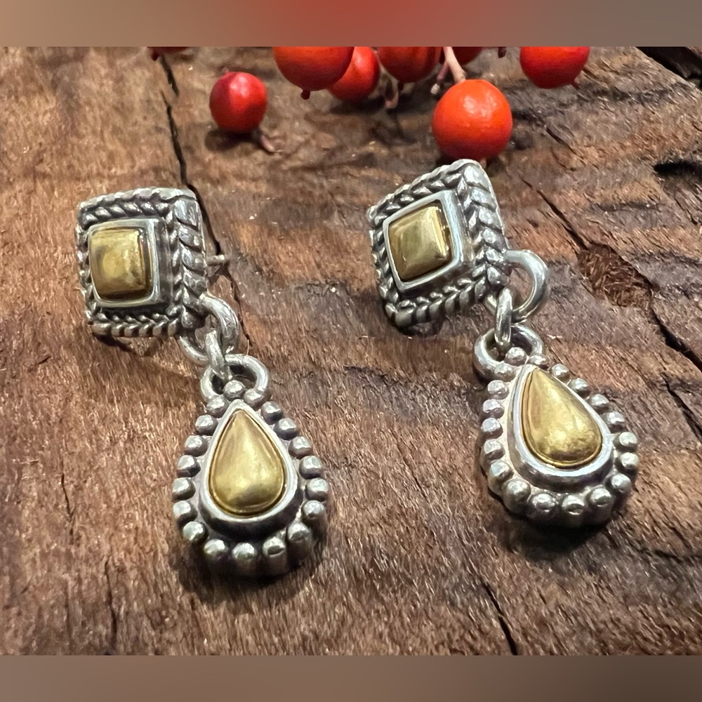 Brighton Fine Silver .999 Plated Earrings Two Tone
Mixed Metals Gold Tone 1.25”